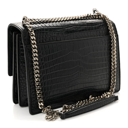 Saint Laurent Calfskin Crocodile Embossed Medium Monogram Sunset Black 3 of 11