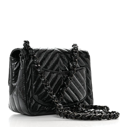 Chanel Metallic Crumpled Calfskin Chevron Quilted Mini Square Flap Black 3 of 11