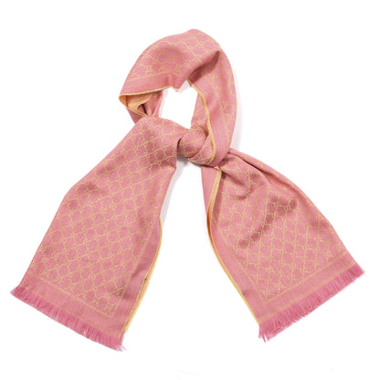 Gucci Wool Lame Jacquard GG Monogram Stenlux Scarf Pink 1 of 4