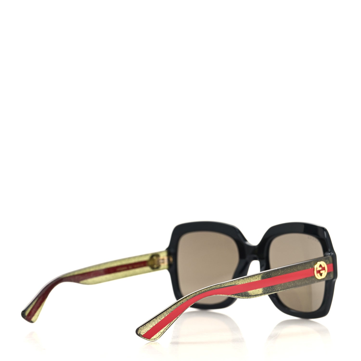 Gucci Acetate Square Frame Web Glitter Sunglasses GG0036SN Black Green 3 of 8