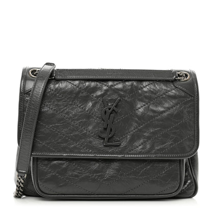 Saint Laurent Crinkled Calfskin Matelasse Monogram Medium Niki Chain Satchel Storm 1 of 10