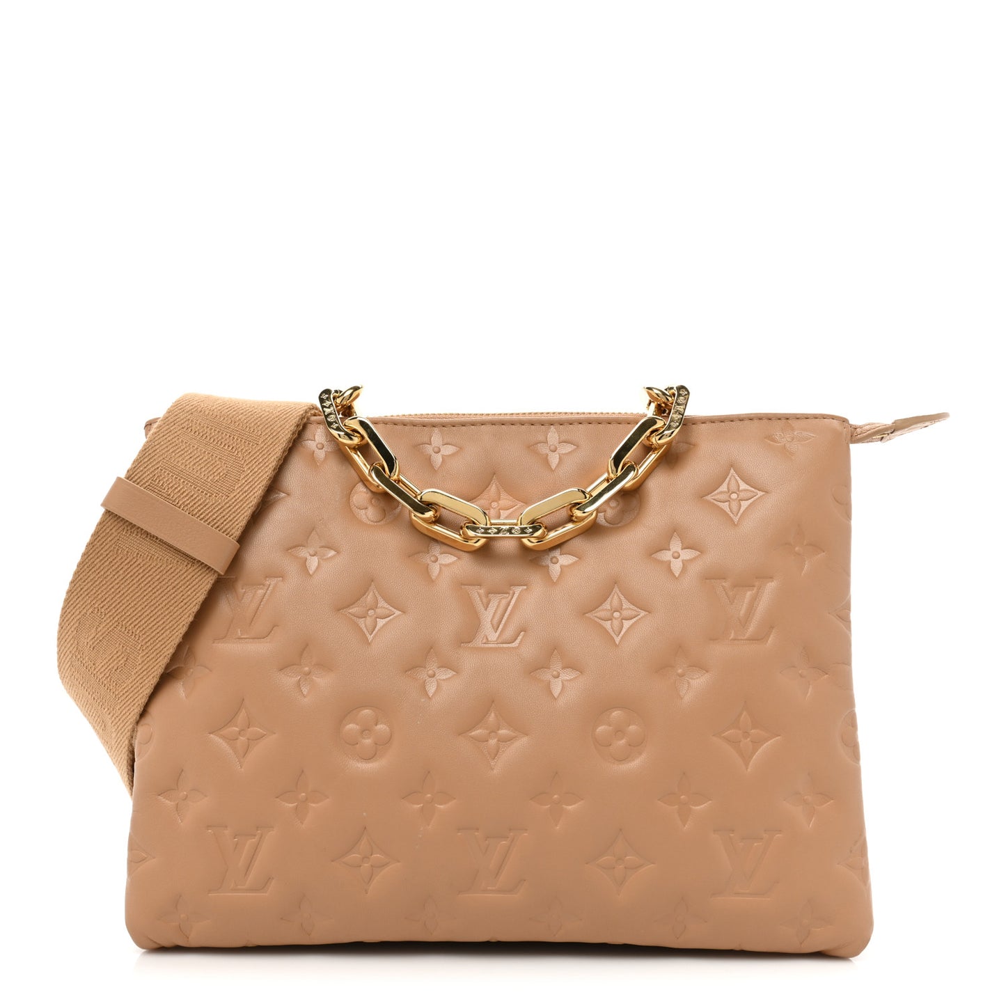 Lambskin Embossed Monogram Coussin PM Camel