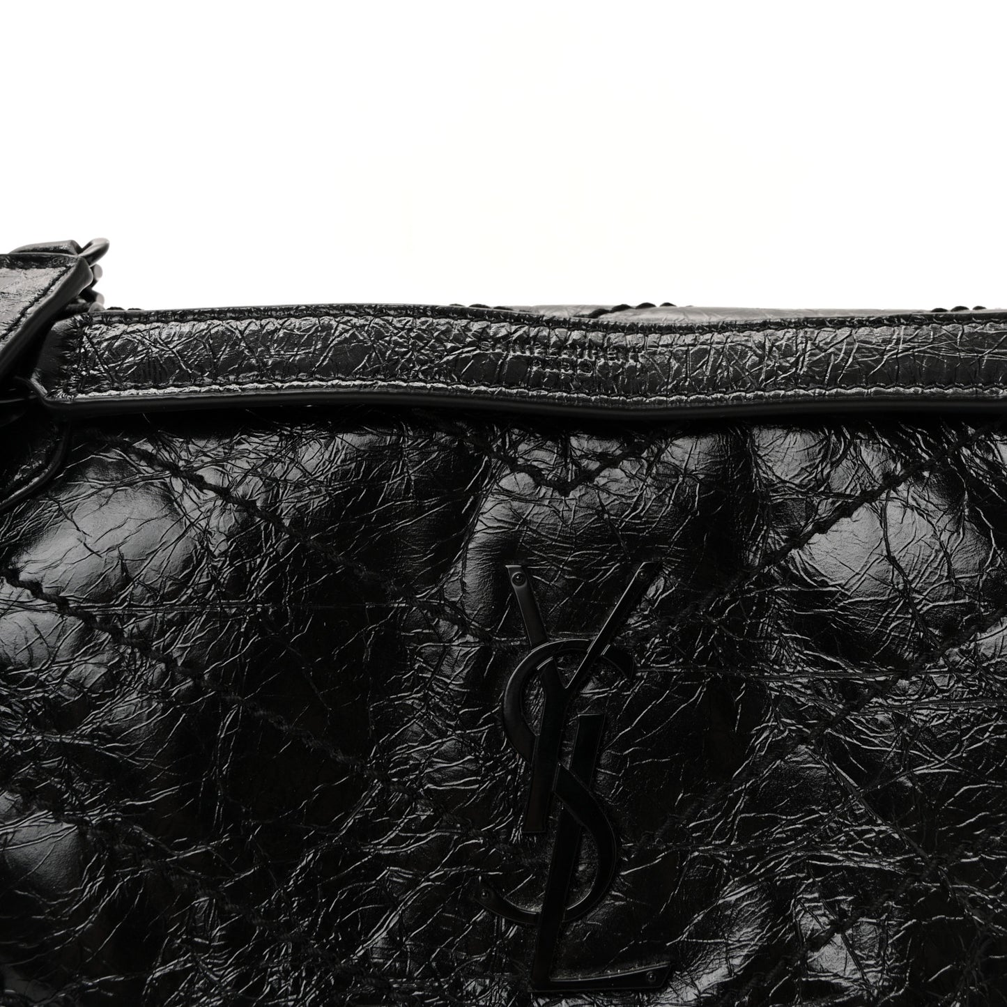 Crinkled Calfskin Matelasse Monogram Baby Niki Chain Satchel Black
