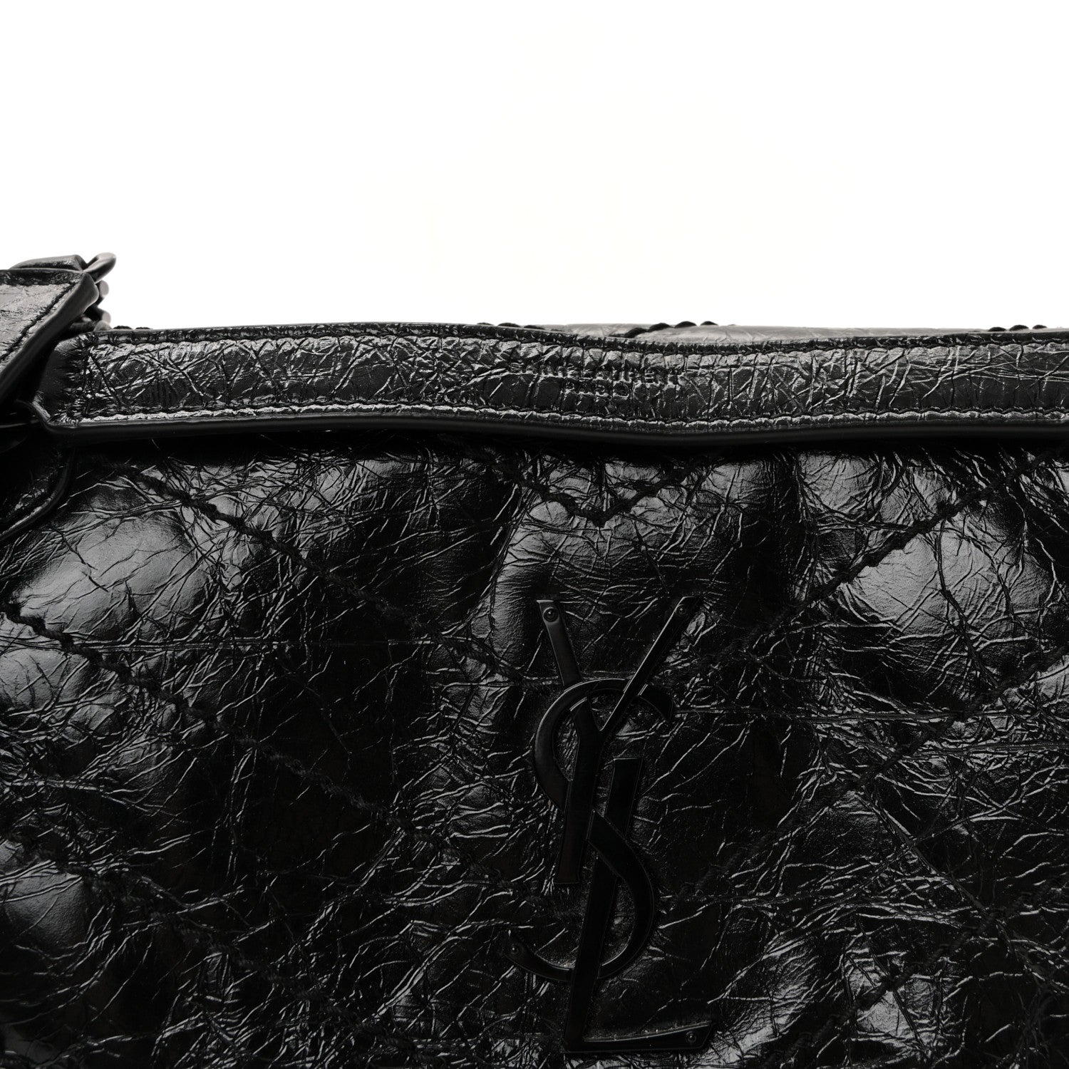 Saint Laurent Crinkled Calfskin Matelasse Monogram Baby Niki Chain Satchel Black 12 of 19