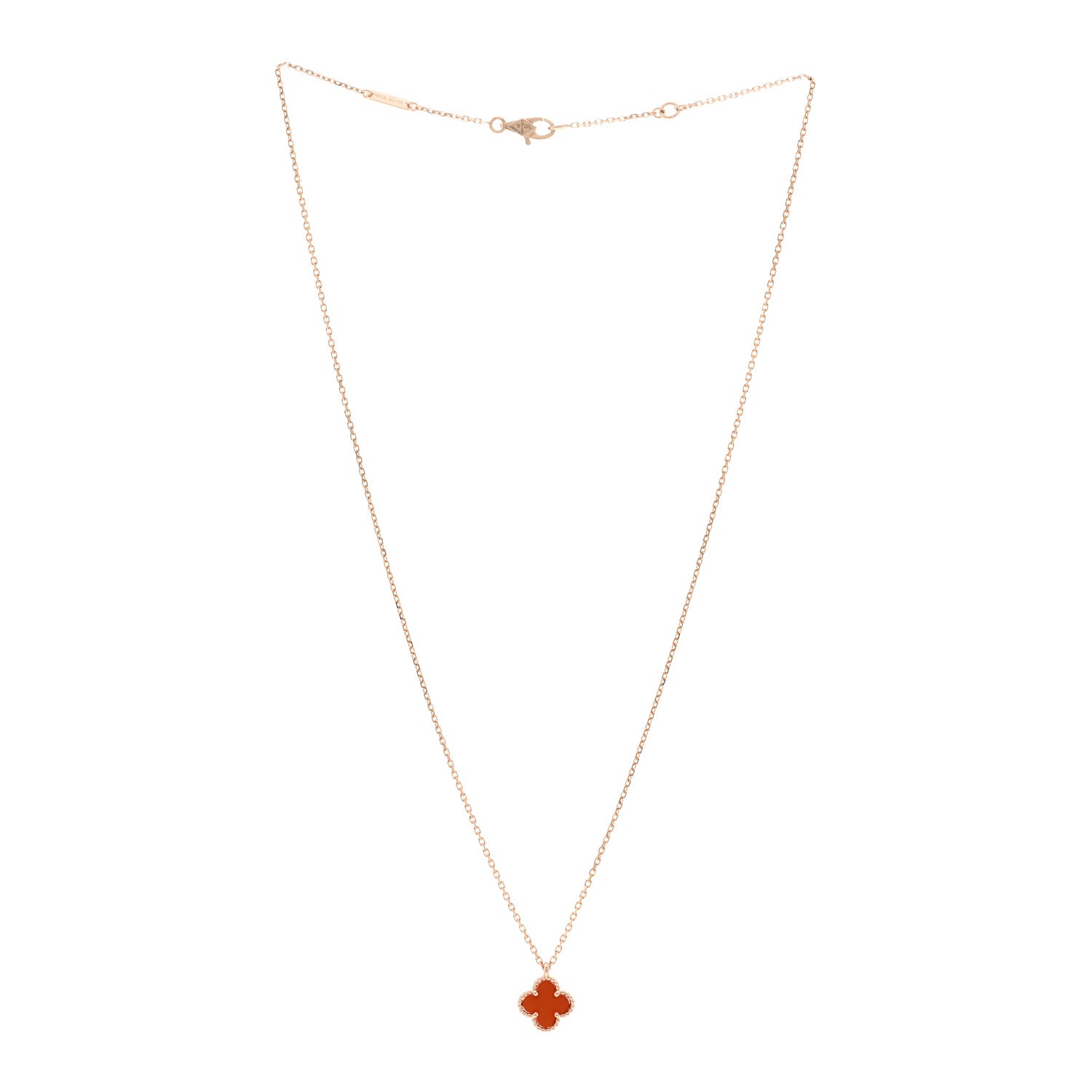 Van Cleef & Arpels 18K Rose Gold Carnelian Sweet Alhambra Pendant Necklace 3 of 6