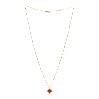 Van Cleef & Arpels 18K Rose Gold Carnelian Sweet Alhambra Pendant Necklace 3 of 6