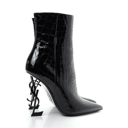 Saint Laurent Alligator Embossed Patent Calfskin Opyum 110 Ankle Boots 41 Black 4 of 11