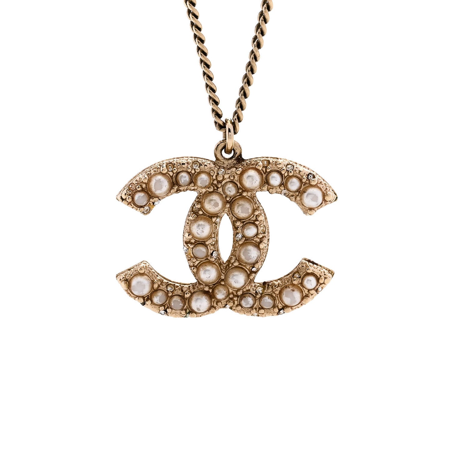 Pearl CC Pendant Necklace Gold