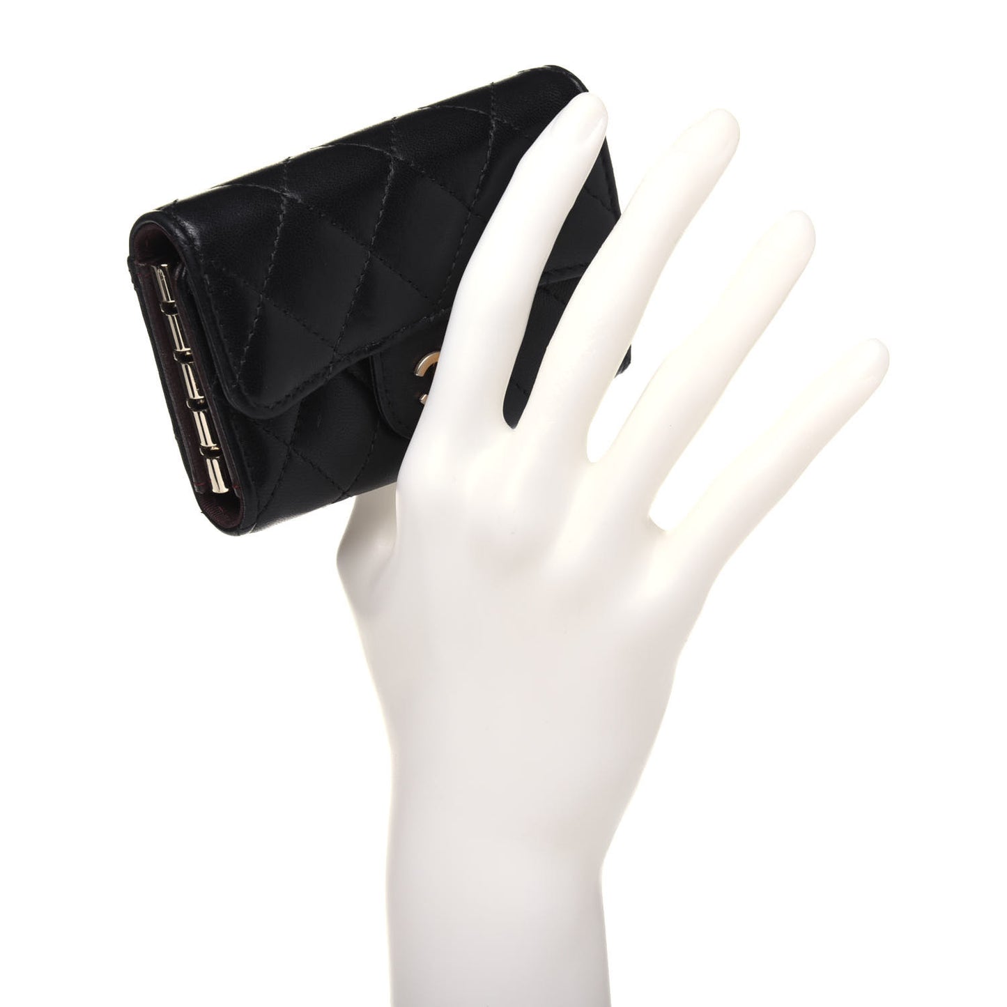 Lambskin Quilted 4 Key Holder Black