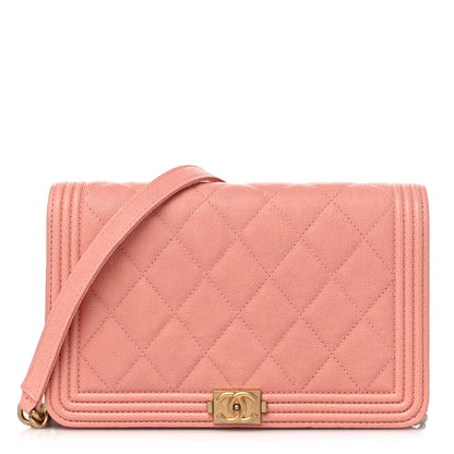 Chanel Caviar Quilted Boy Wallet On Chain WOC Pink 1 of 12