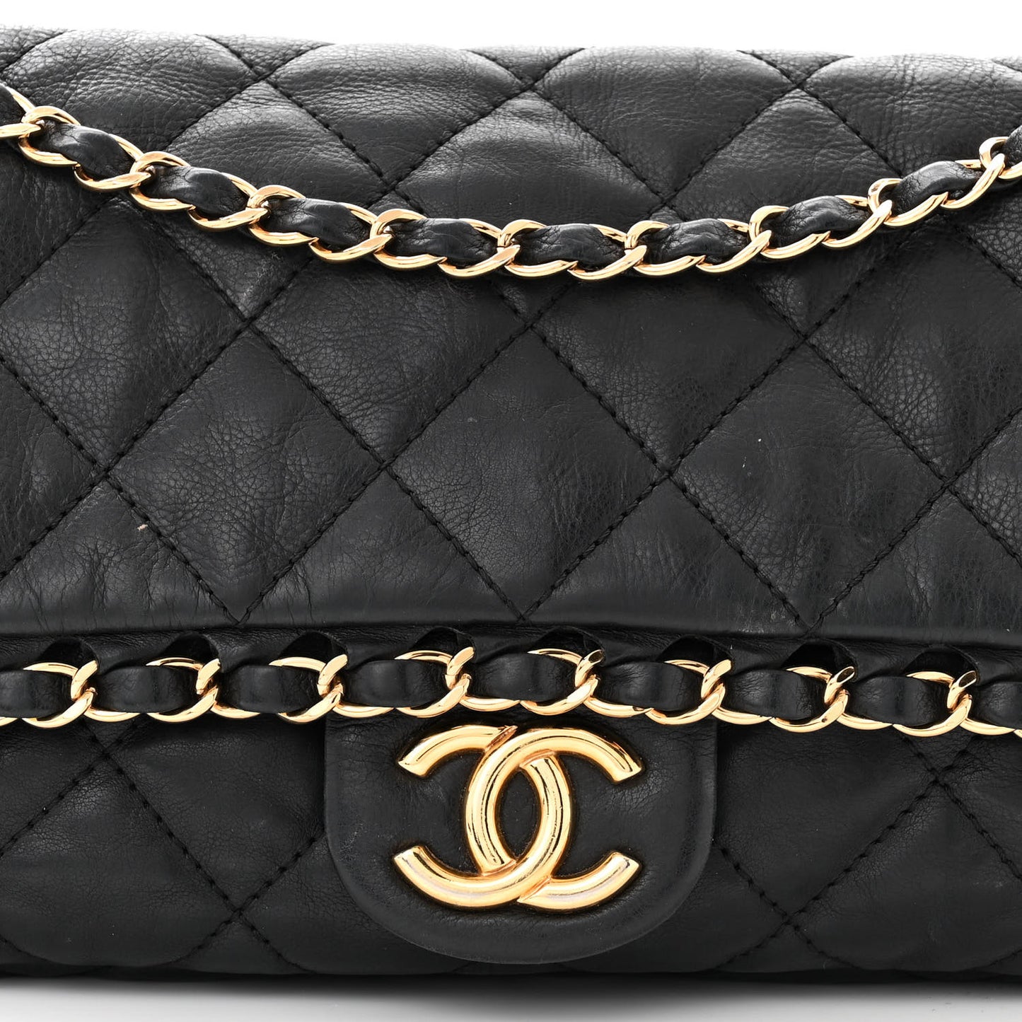 Calfskin Quilted Medium Chain Me Flap Black