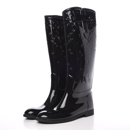 Louis Vuitton Rubber Embossed Monogram Drops High Rain Boots 39 Black 3 of 7