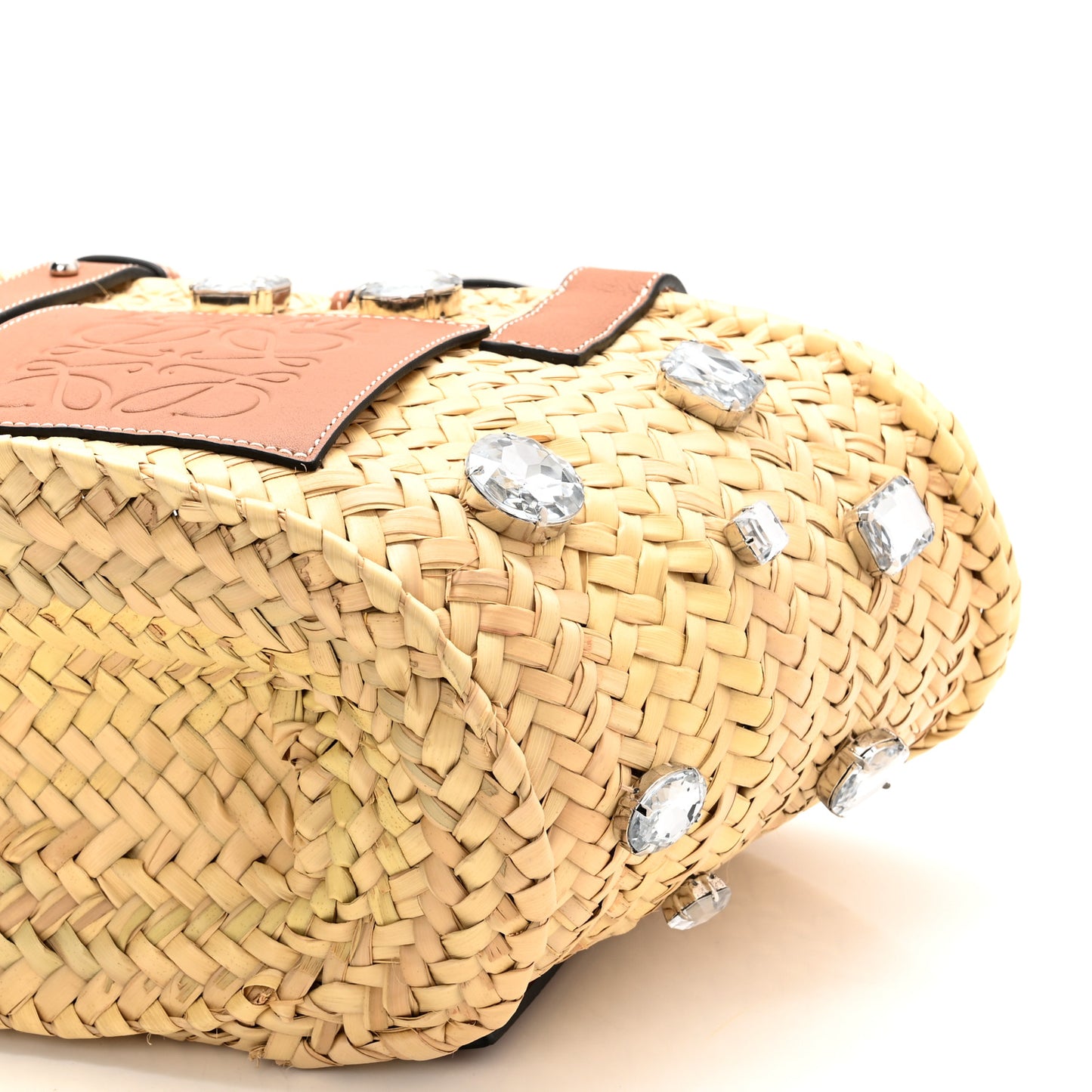Raffia Small Stones Basket Tote Bag Natural Tan