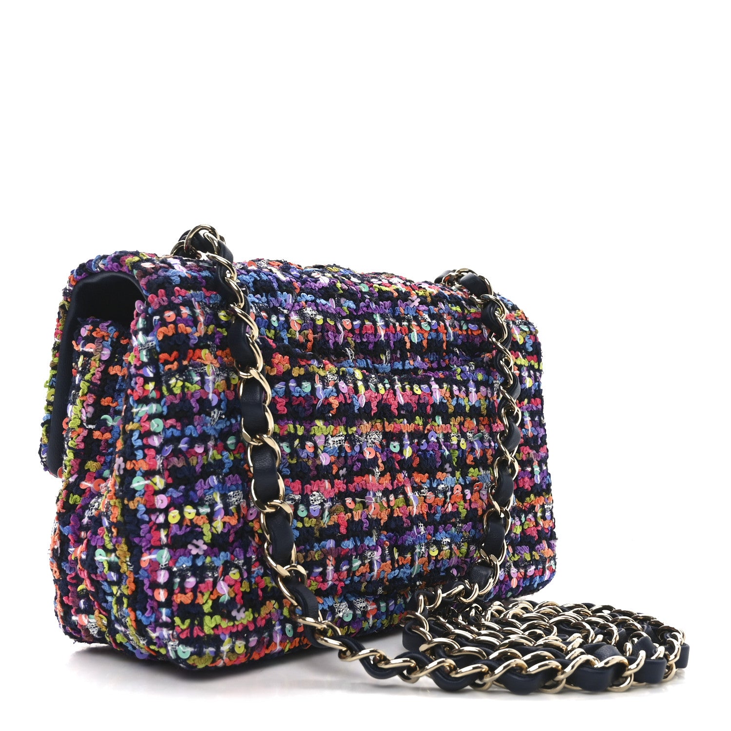 Chanel Tweed Quilted Mini Rectangular Flap Navy Blue Multicolor 3 of 11