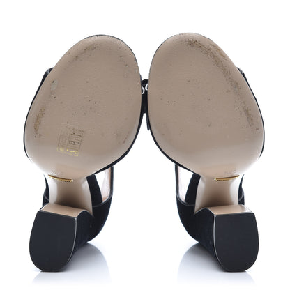 Gucci Velvet Pearl Bee Embellished Sandals 37.5 Black 5 of 8