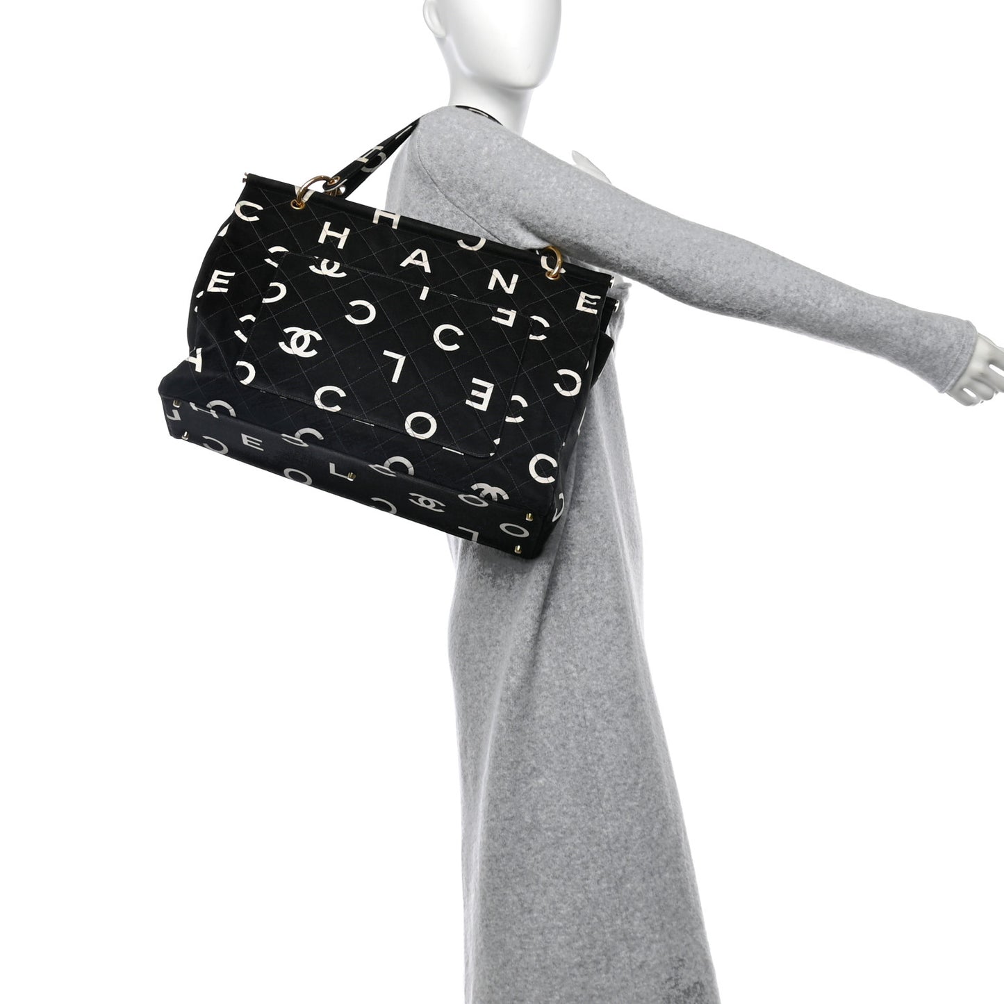 Canvas Printed Quilted Logo Tote Black White