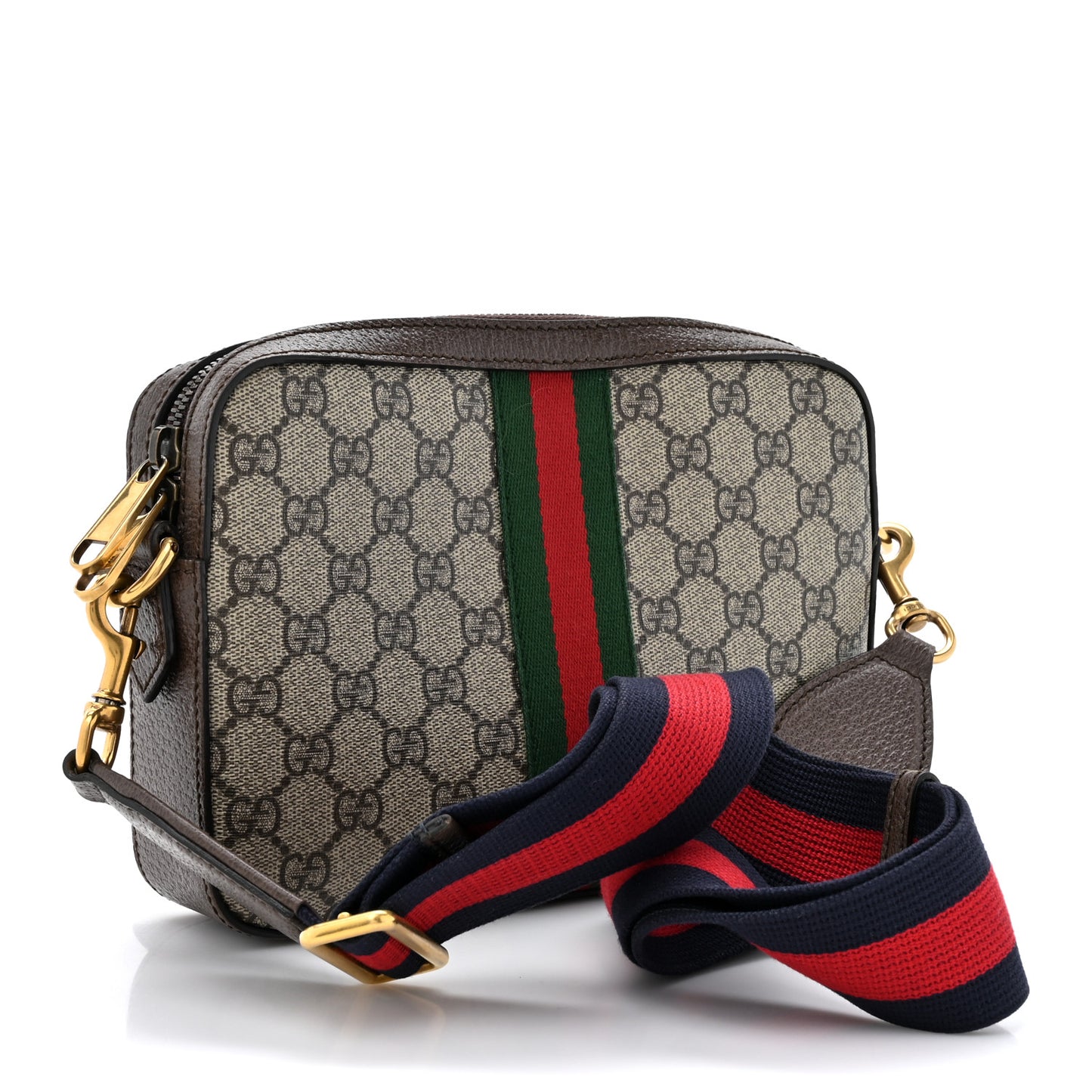 GG Supreme Monogram Textured Dollar Calfskin Web Ophidia Wristlet Shoulder Bag Beige Ebony New Acero