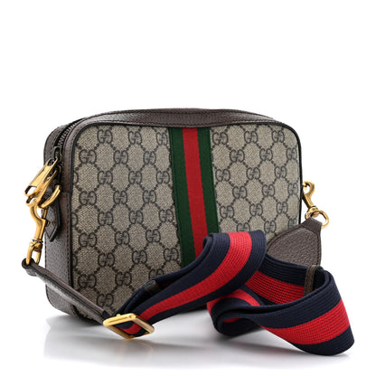 Gucci GG Supreme Monogram Textured Dollar Calfskin Web Ophidia Wristlet Shoulder Bag Beige Ebony New Acero 3 of 13
