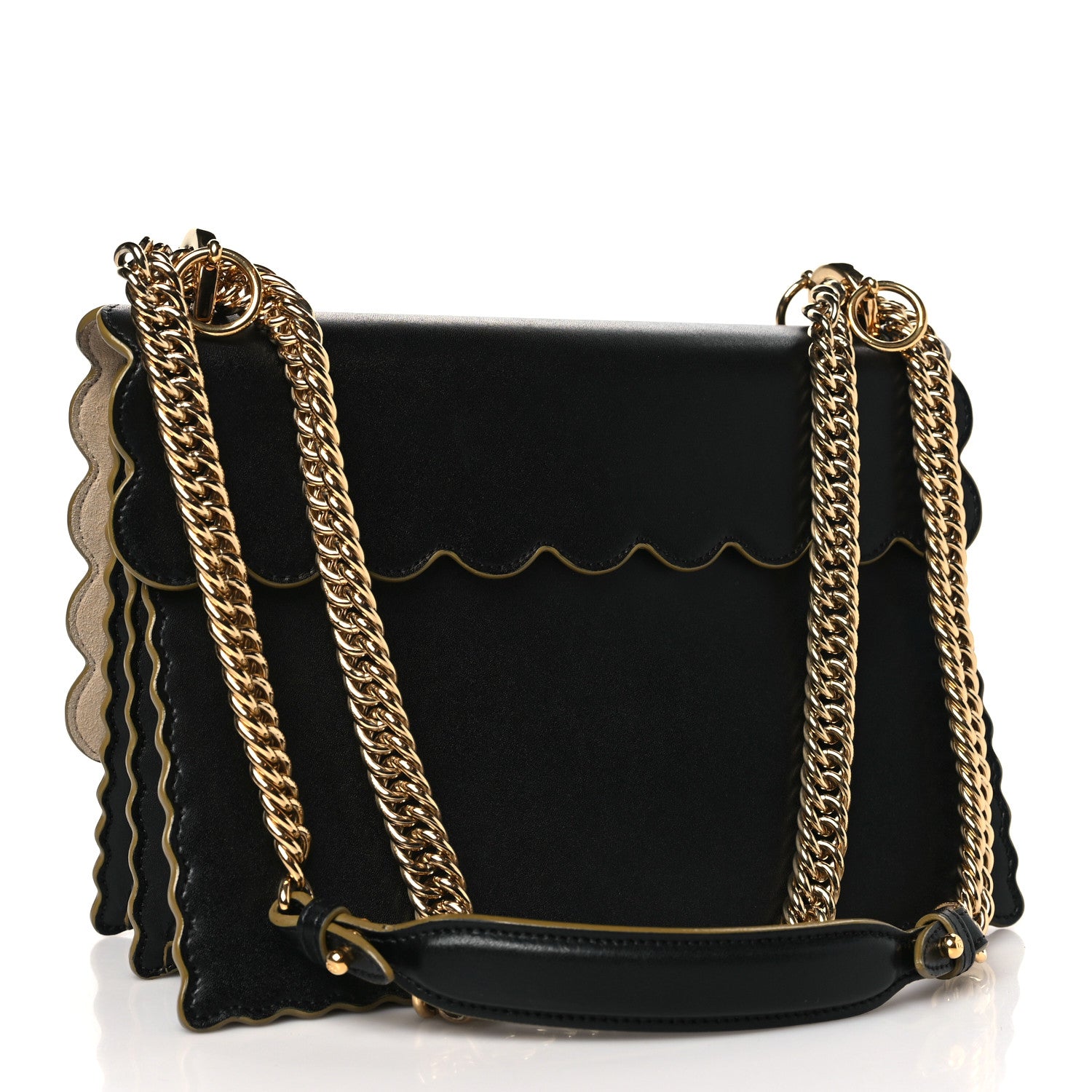 Fendi Vitello Liberty Scalloped Studded Kan I Shoulder Bag Black 3 of 11