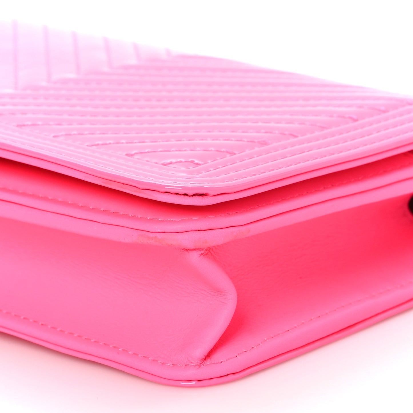 Patent Chevron Quilted Boy Wallet On Chain WOC Rose Pink