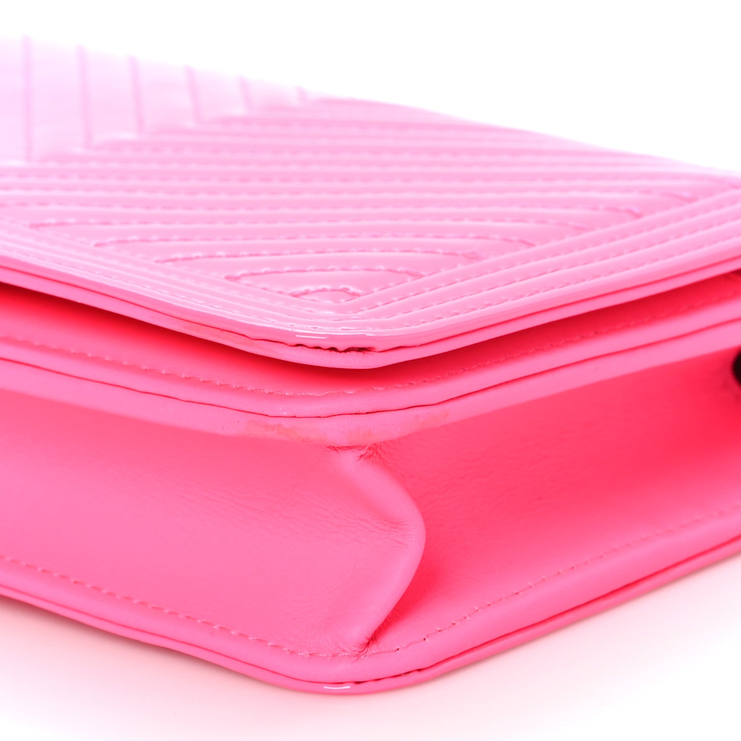 Chanel Patent Chevron Quilted Boy Wallet On Chain WOC Rose Pink 11 of 13