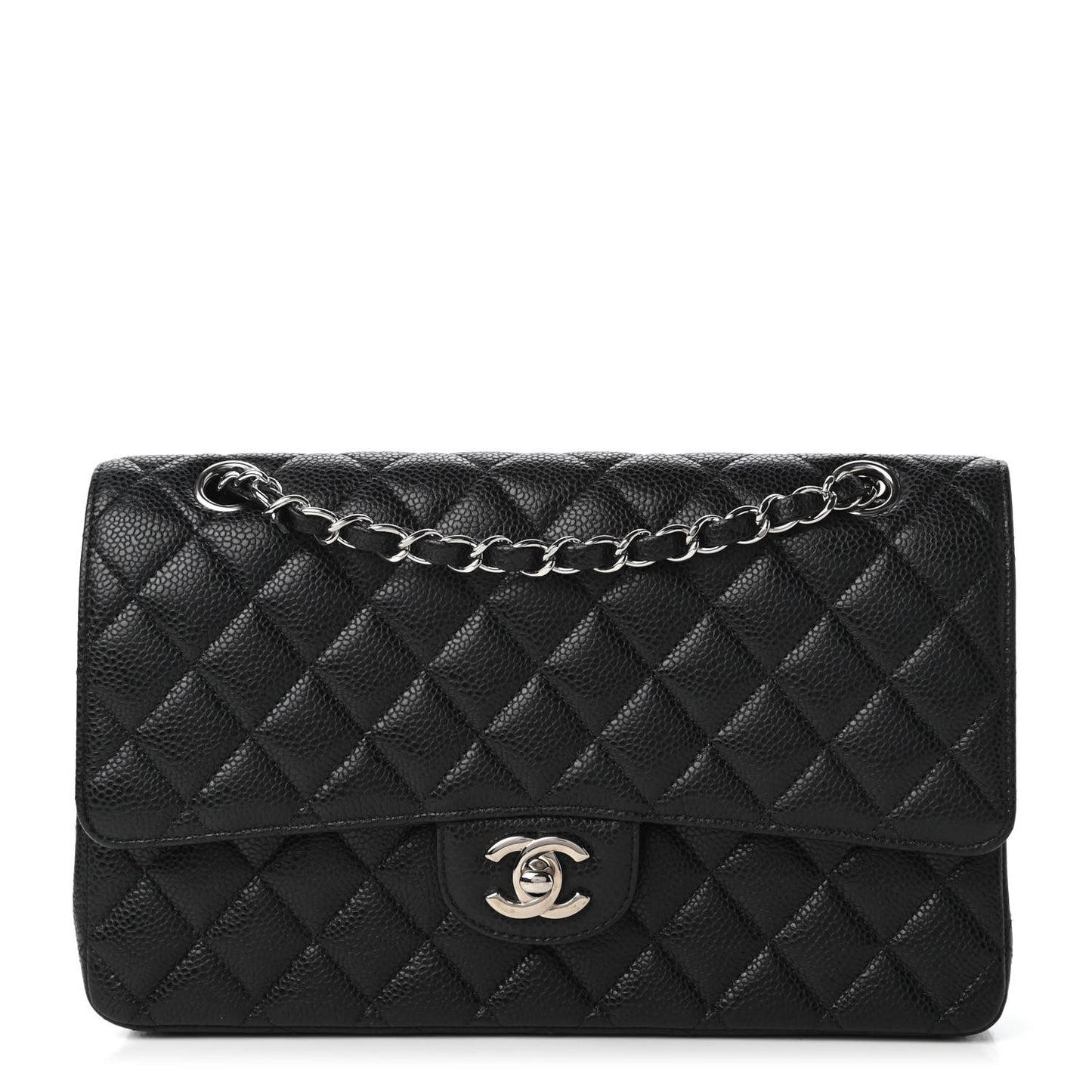 Caviar Quilted Medium Double Flap Black