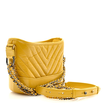 Chanel Aged Calfskin Chevron Quilted Small Gabrielle Hobo Yellow 2 of 9