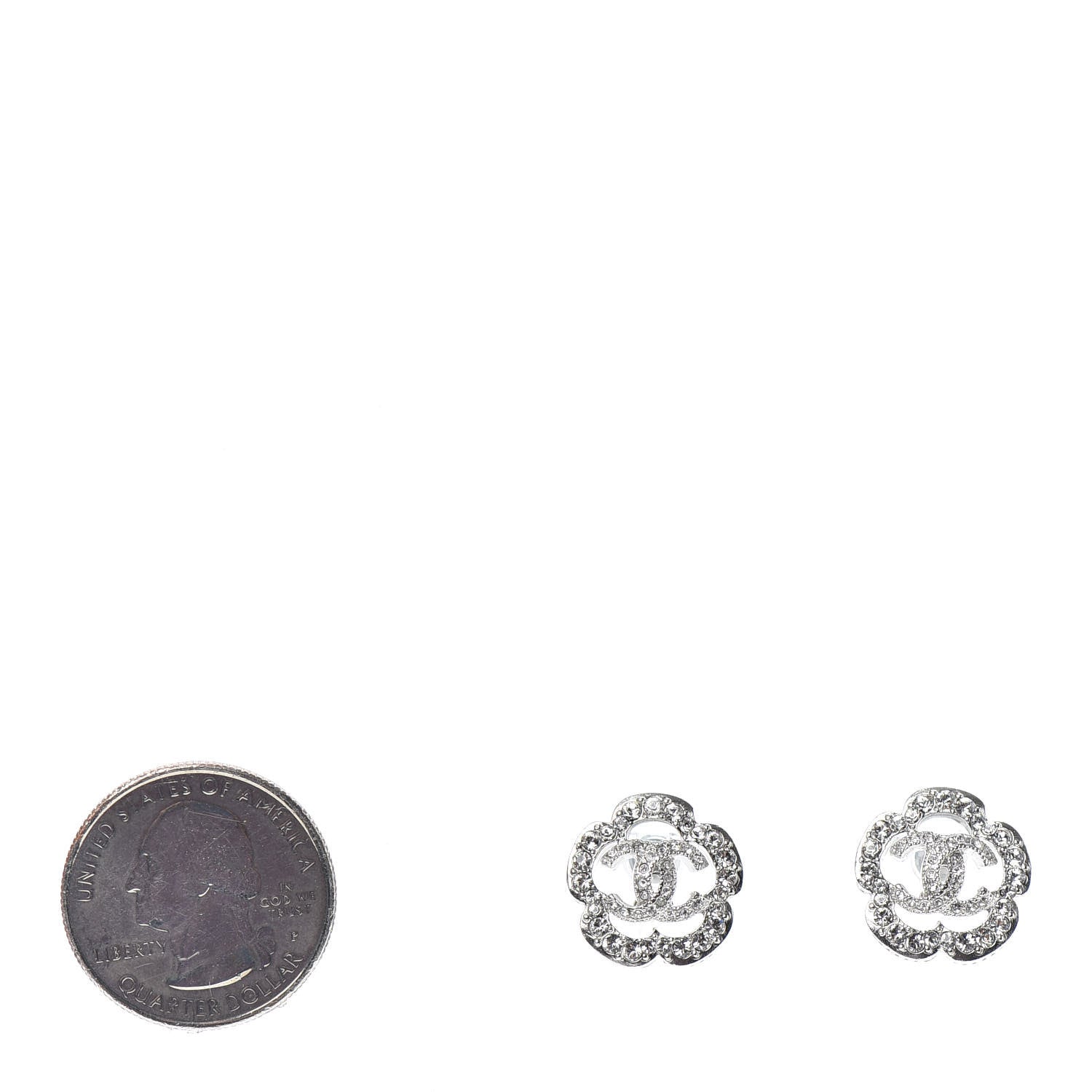 Chanel Crystal Coco Flapper Camellia CC Stud Earrings Silver 2 of 4