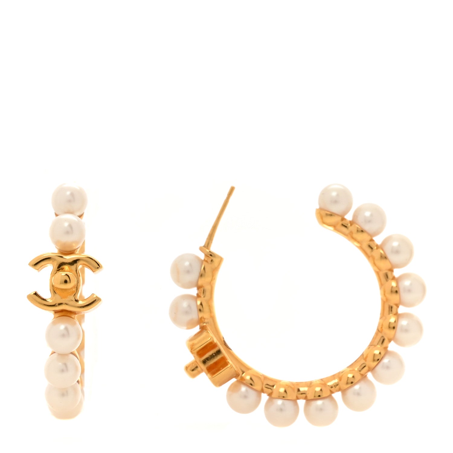 Chanel Pearl CC More Is More Small Hoop Earrings Gold 1 of 5