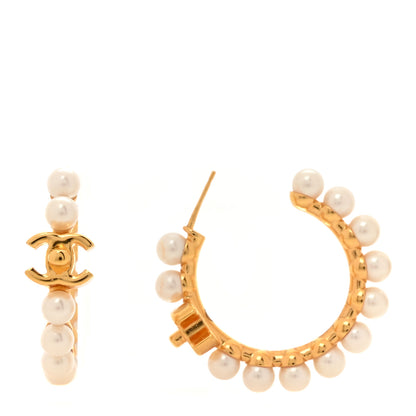 Chanel Pearl CC More Is More Small Hoop Earrings Gold 1 of 5