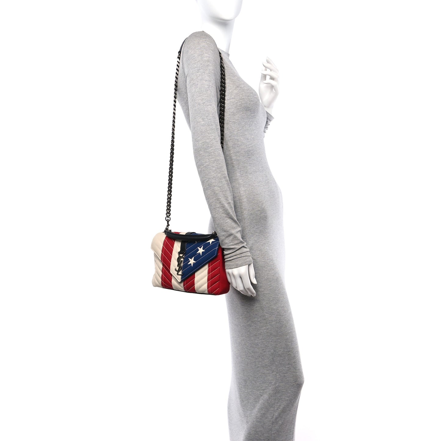 Canvas Matelasse Chevron American Flag Monogram Medium College Bag Red Blue