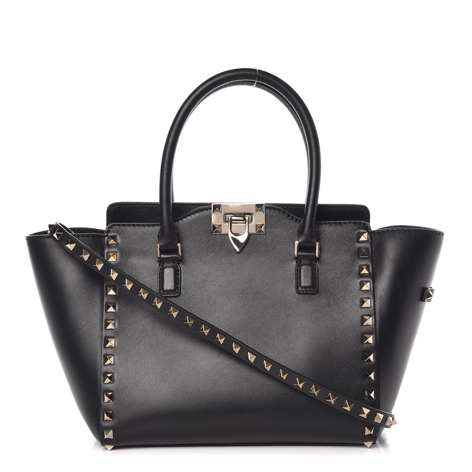 Valentino Garavani Vitello Small Rockstud Double Handle Tote Black 1 of 8