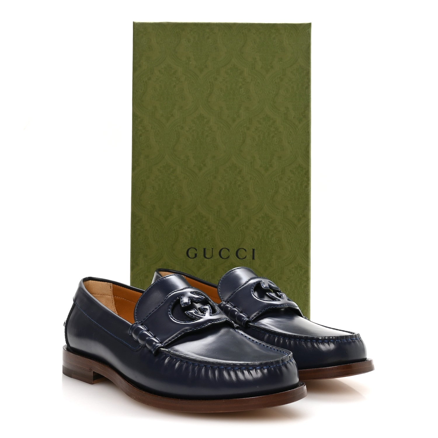 Gucci Calfskin Mens Interlocking G Millennial Ribot Loafers 8 Blue