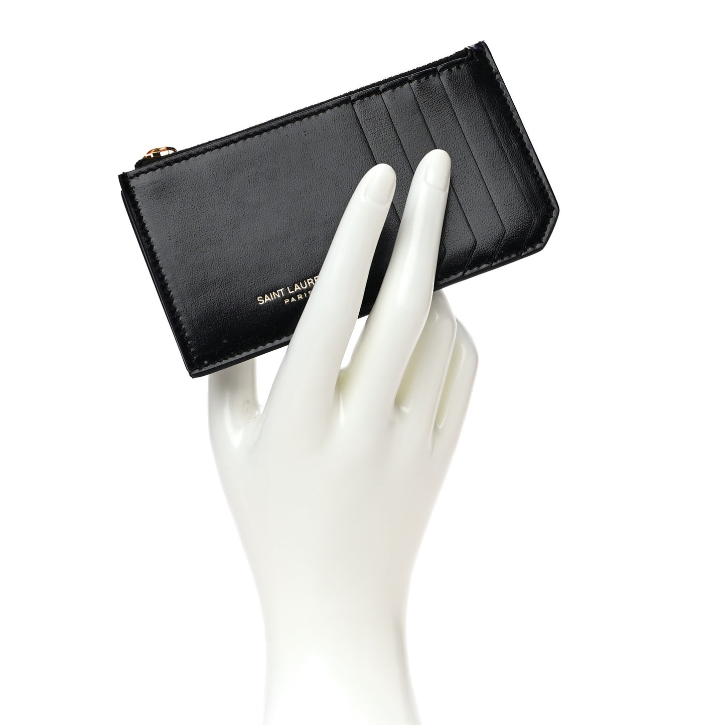 Calfskin 5 Fragments Zip Pouch Card Holder Black
