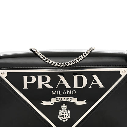 Prada Spazzolato Triangle Logo Plate Flap Chain Crossbody Bag Black 5 of 9