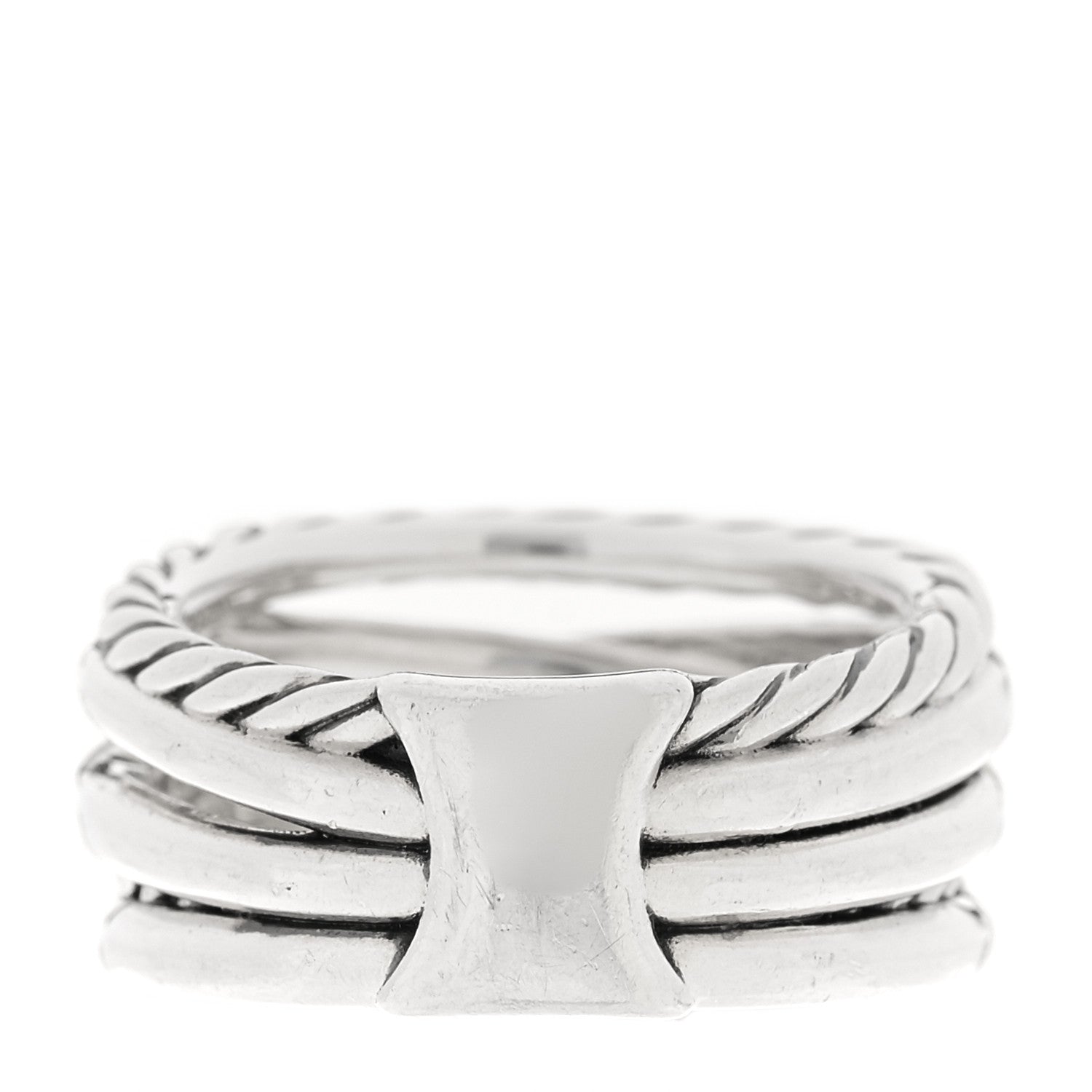 David Yurman Sterling Silver 18K Yellow Gold Diamond 11mm Wide Crossover Cable Ring 54 7 3 of 4
