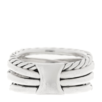 David Yurman Sterling Silver 18K Yellow Gold Diamond 11mm Wide Crossover Cable Ring 54 7 3 of 4