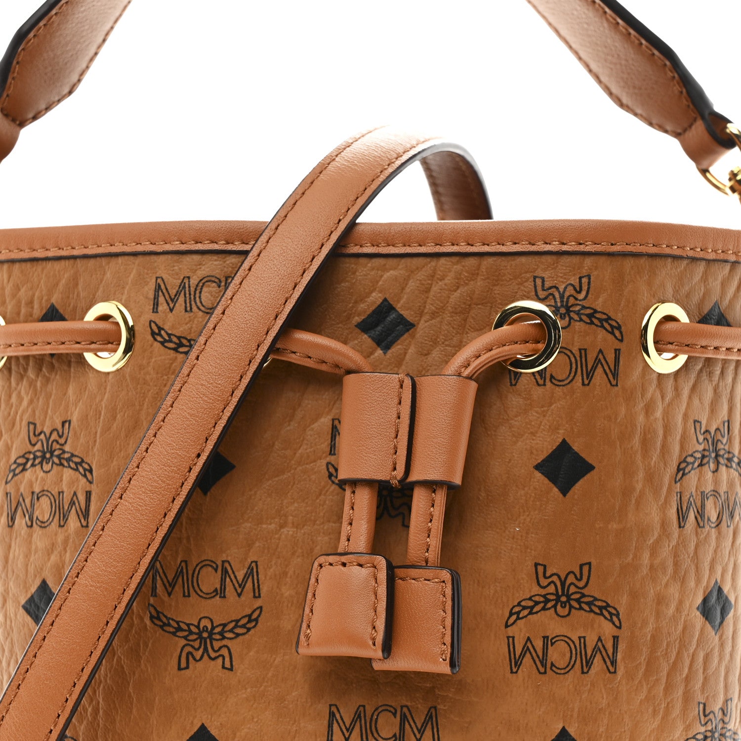 MCM Visetos Mini Dessau Drawstring Bucket Bag Cognac 1808808