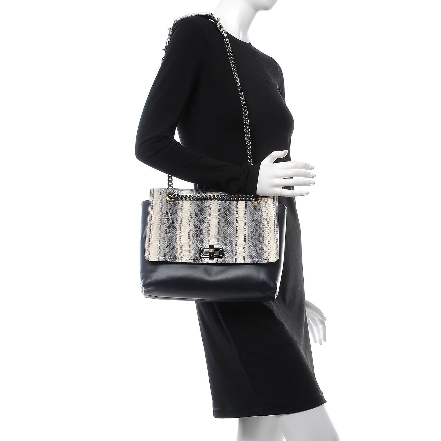 Snakeskin Medium Happy Shoulder Bag White Black