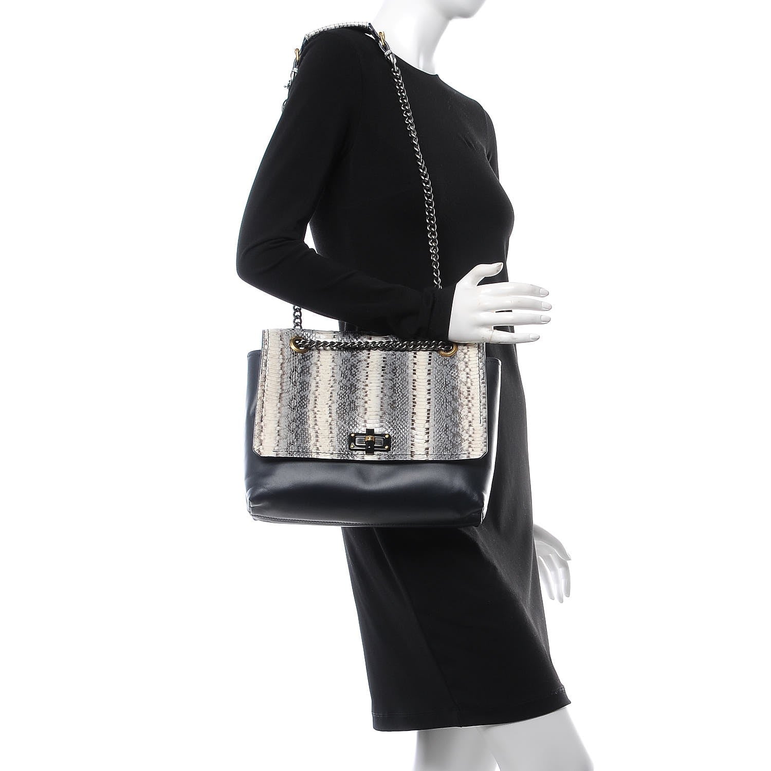 Lanvin Snakeskin Medium Happy Shoulder Bag White Black 2 of 10