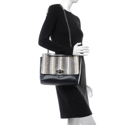 Lanvin Snakeskin Medium Happy Shoulder Bag White Black 2 of 10