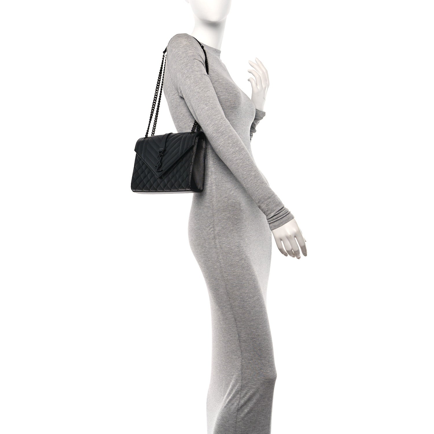 Saint Laurent Grain De Poudre Textured Mixed Matelasse Triquilt Medium Monogram Monochrome Satchel Black 2 of 10