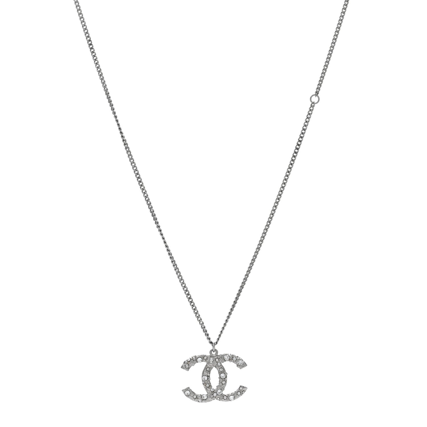 Chanel Crystal CC Pendant Necklace Silver 1 of 4