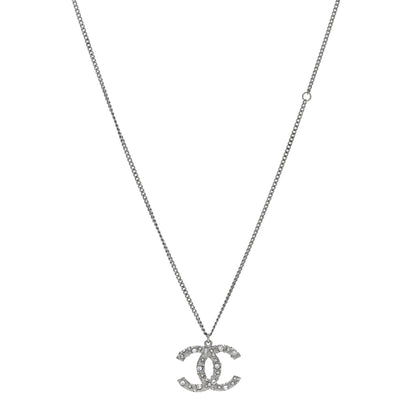 Chanel Crystal CC Pendant Necklace Silver 1 of 4