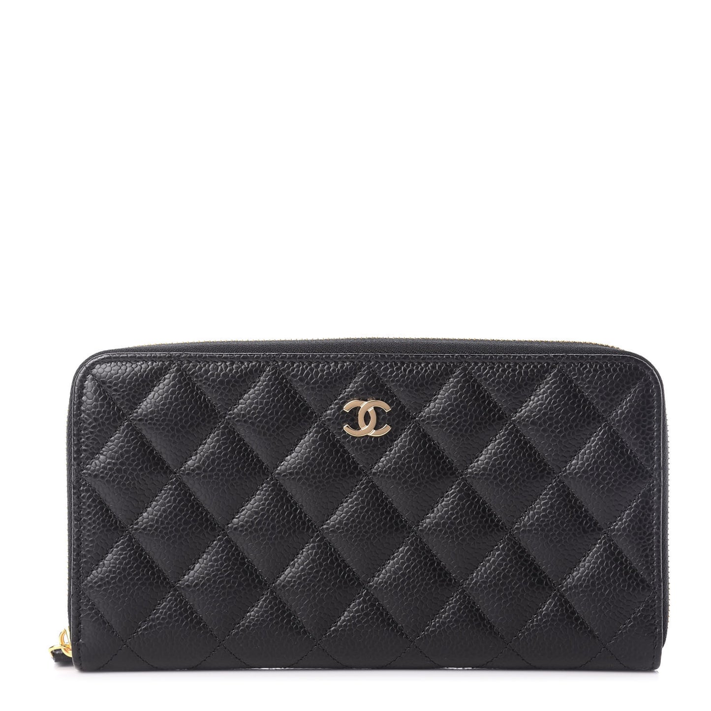 Caviar Quilted Large Gusset Zip Around Wallet Black