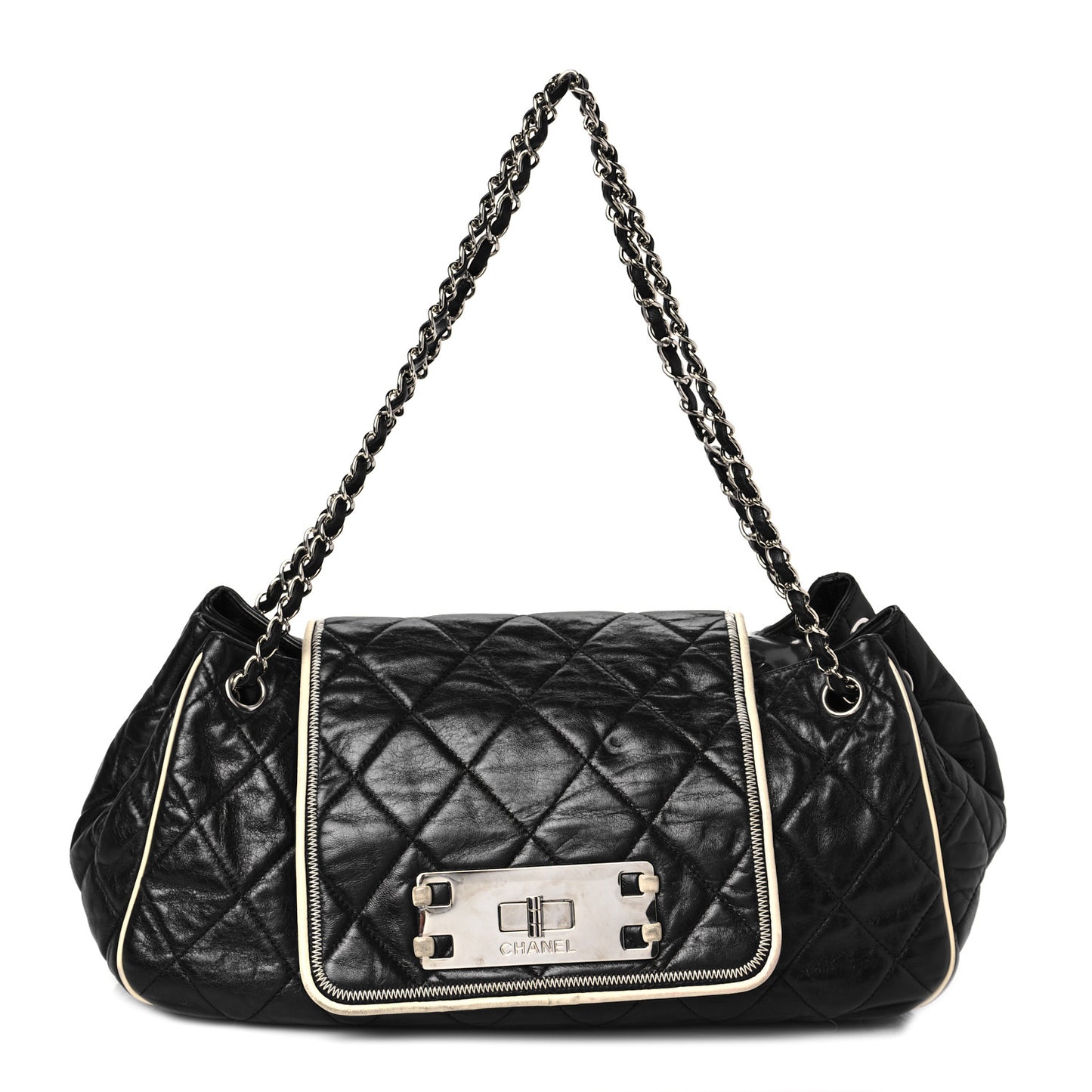 Lambskin Quilted East West Accordion Flap Black