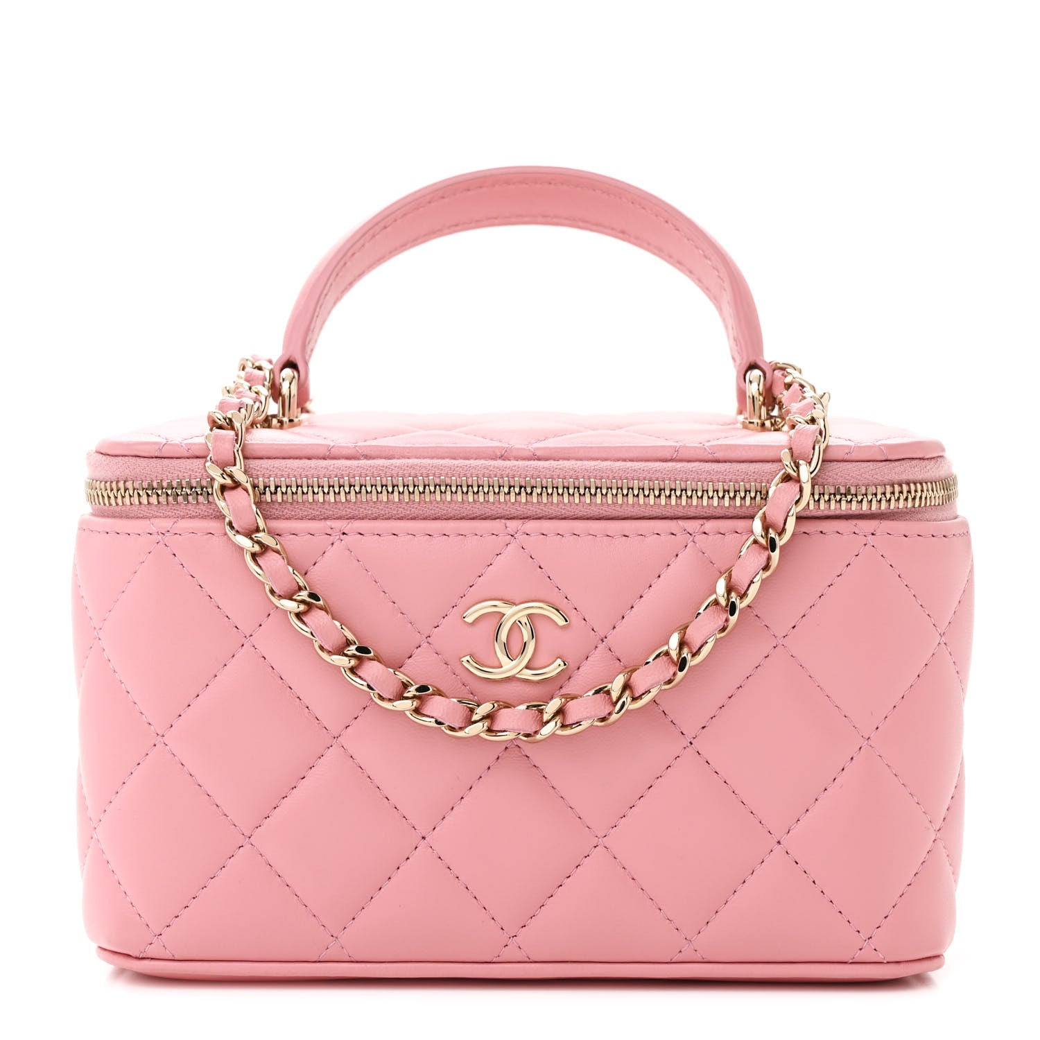 Chanel Lambskin Quilted Small Top Handle Vanity Case With Chain Dark Pink 1 of 11