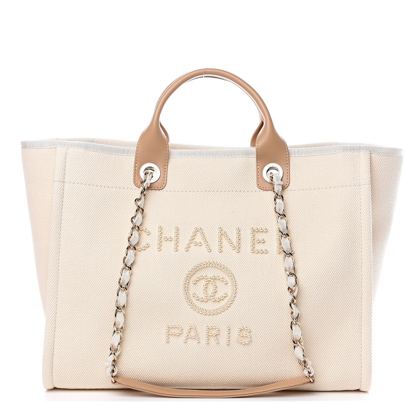 Canvas Pearl Large Deauville Tote Ecru Beige