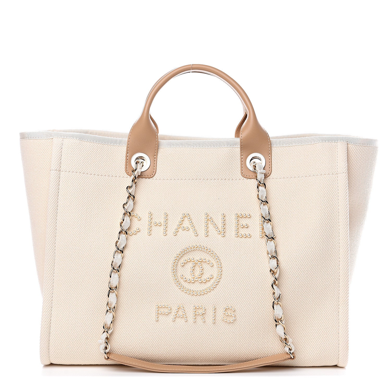 Chanel Canvas Pearl Large Deauville Tote Ecru Beige 1 of 9