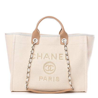 Chanel Canvas Pearl Large Deauville Tote Ecru Beige 1 of 9